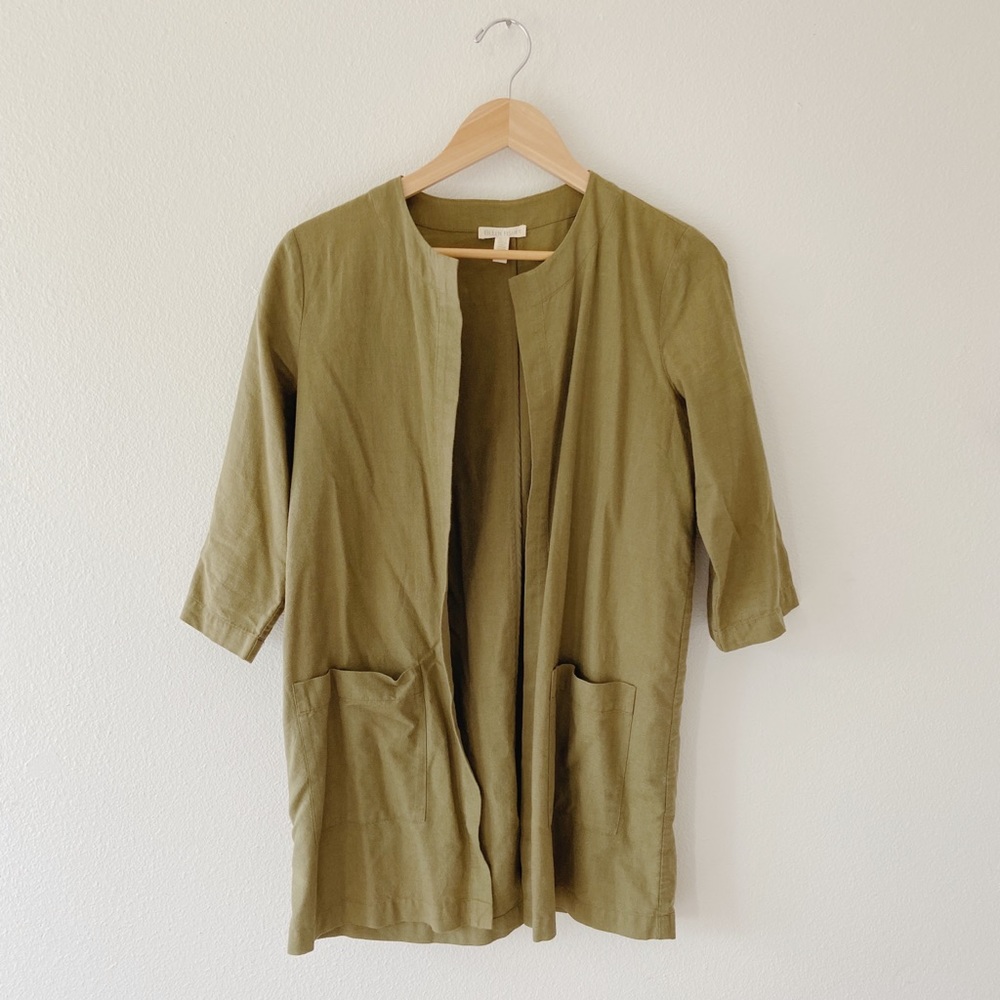 Eileen Fisher Green Linen Cardigan sz XS